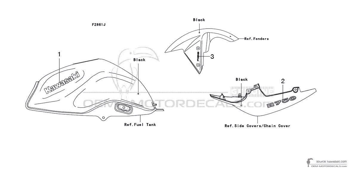 Decals for Kawasaki Z750 2010 - Black • Kawasaki OEM Decals