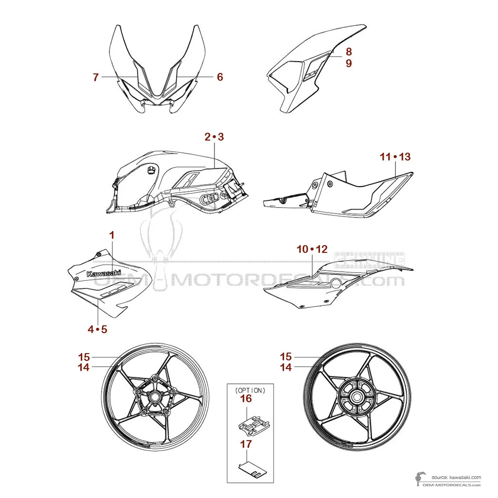 Stickers voor Kawasaki Z900 | ZR900 2025 - Zwart Groen • Kawasaki OEM Stickers