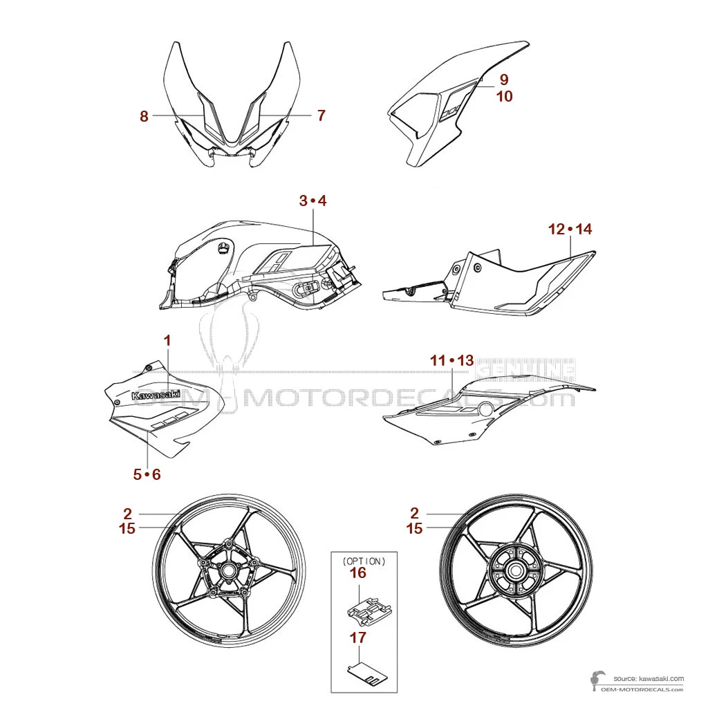 Naklejki do Kawasaki Z900 | ZR900 2025 - Szaro Czerwony • Kawasaki Naklejki OEM