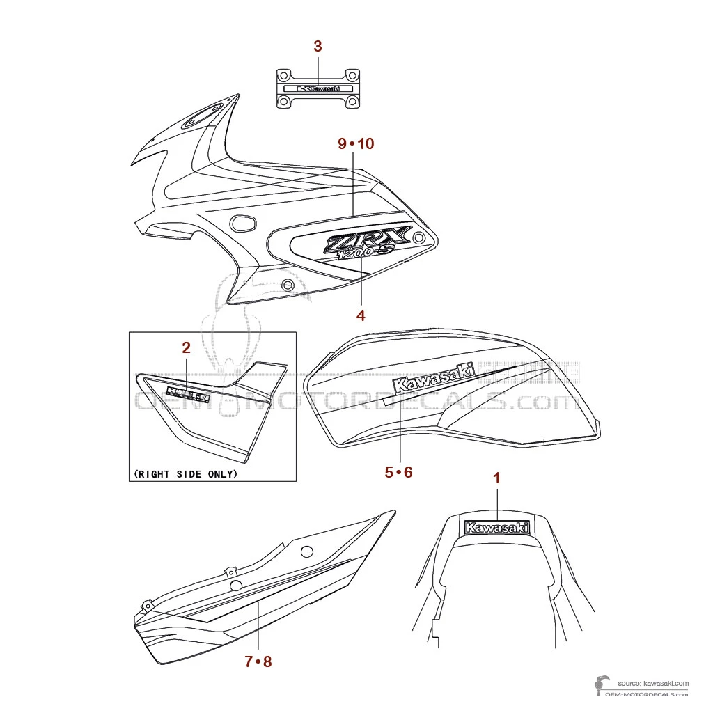 Pegatinas para Kawasaki ZRX1200S 2002 - Gris • Kawasaki Pegatinas OEM