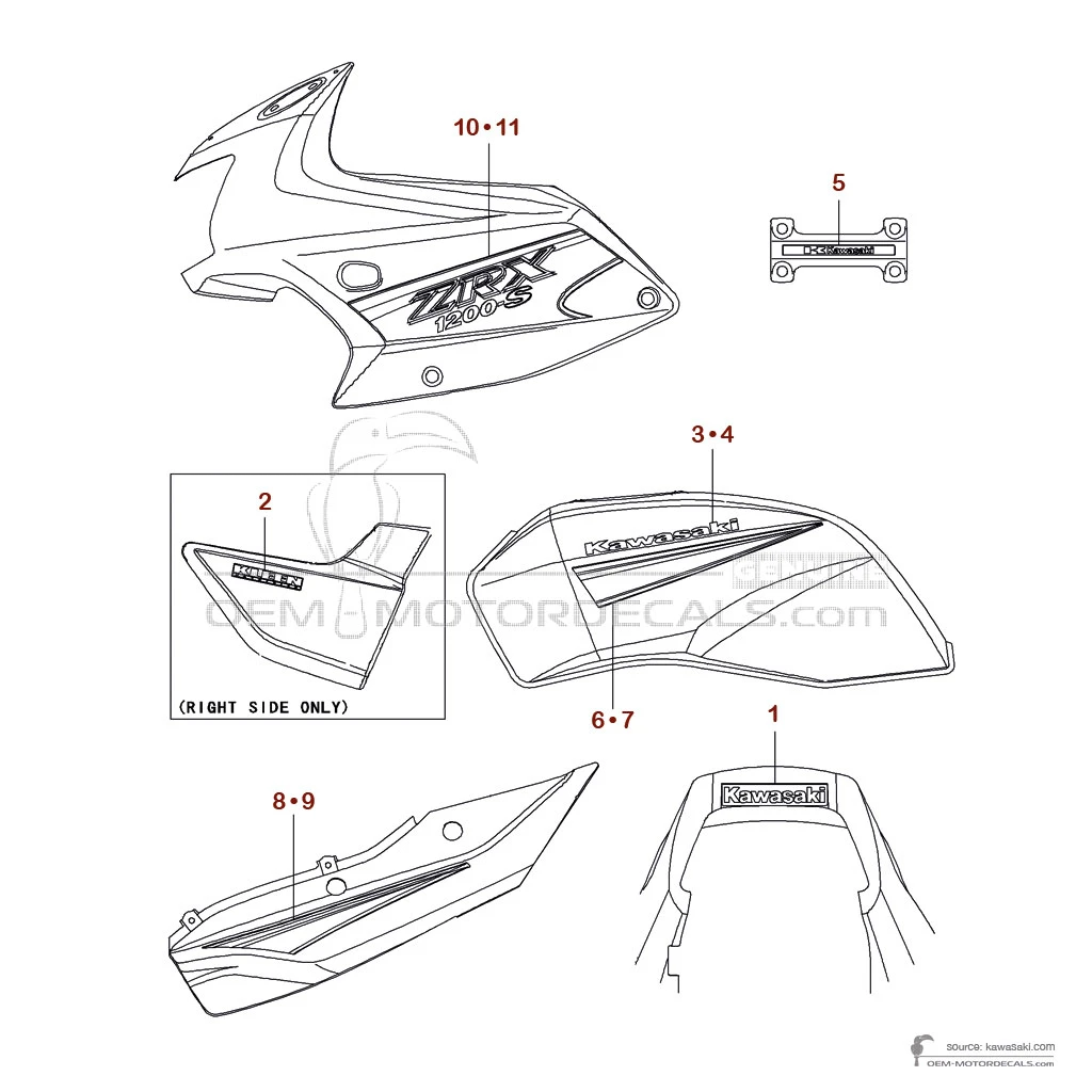 Adesivi per Kawasaki ZRX1200S | ZR1200 2003 - Argento • Kawasaki Adesivi OEM