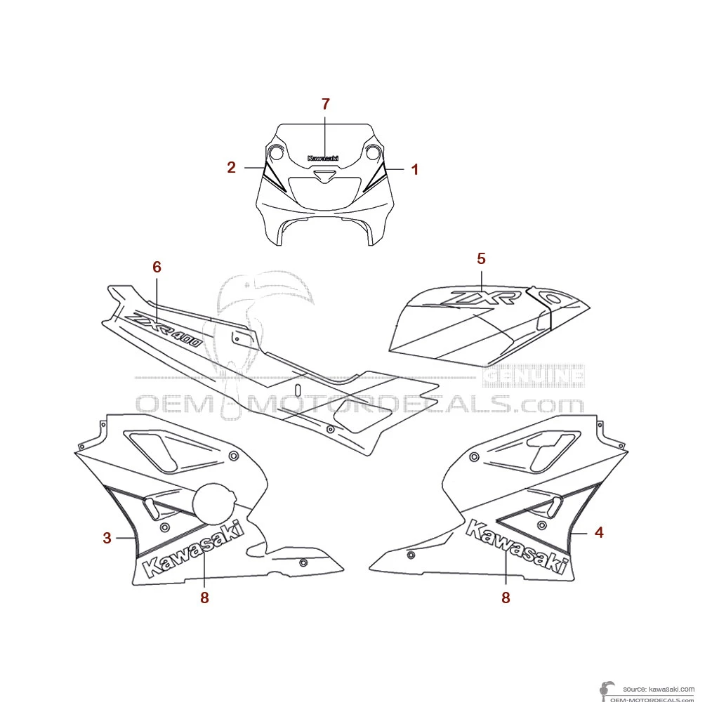 Decals for Kawasaki ZXR400 | ZX400 1991 - Green • Kawasaki OEM Decals