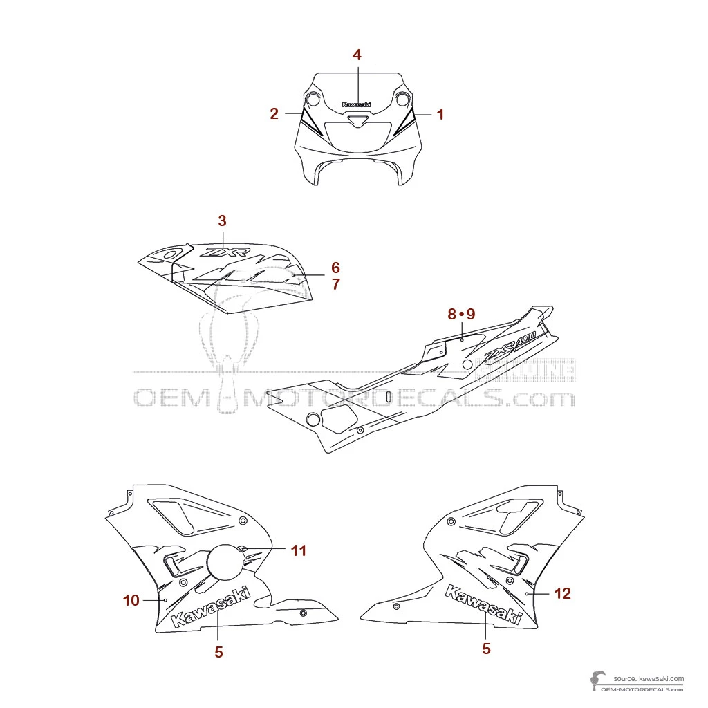 Stickers voor Kawasaki ZXR400 1994 - Groen • Kawasaki OEM Stickers