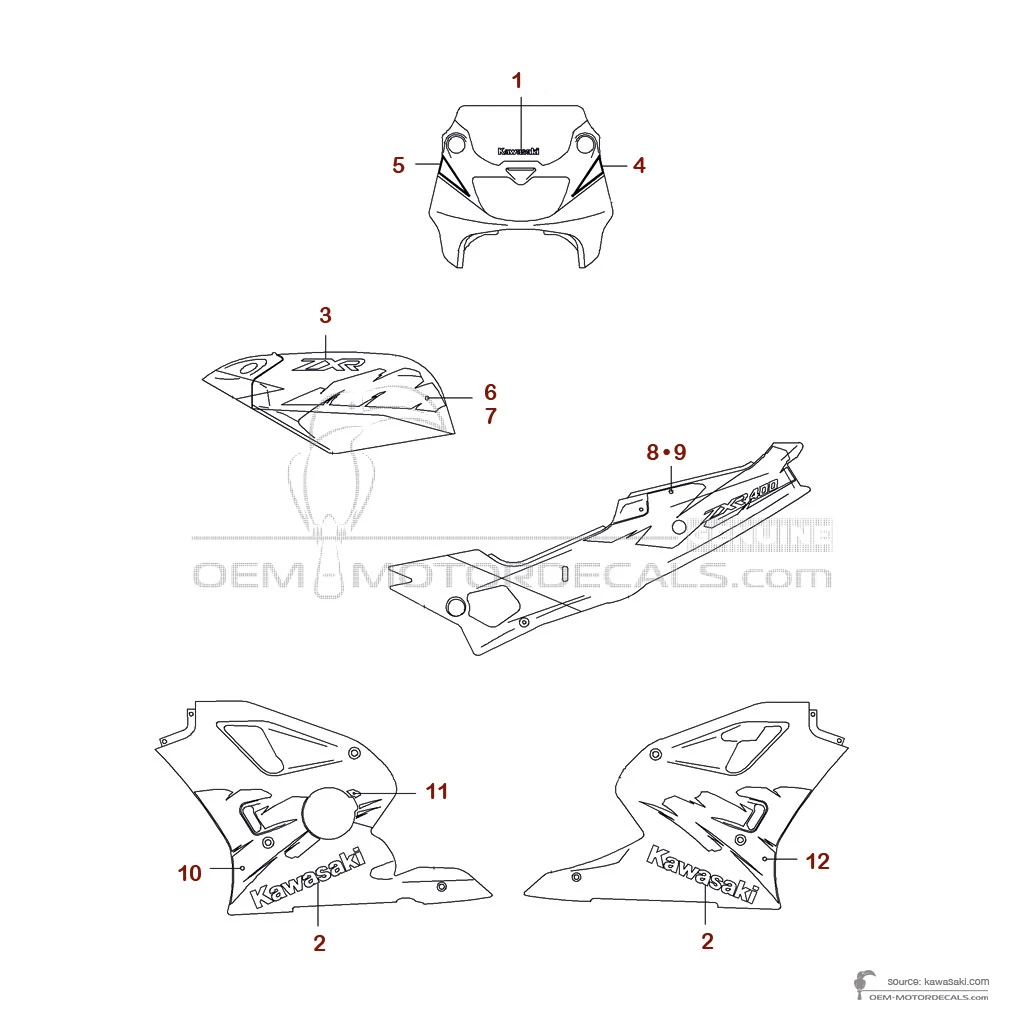 Aufkleber für Kawasaki ZXR400 1994 - Violett • Kawasaki OEM-Aufkleber