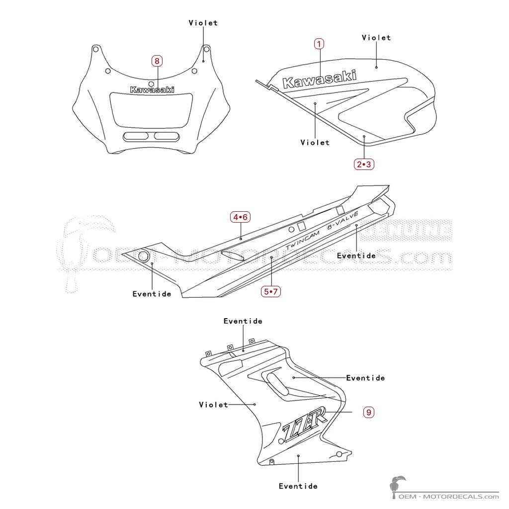 Aufkleber für Kawasaki ZZ-R250 | EX250 1993 • Kawasaki OEM-Aufkleber Aufkleber für Kawasaki ZZ-R250 | EX250 1993 • Kawasaki OEM-Aufkleber