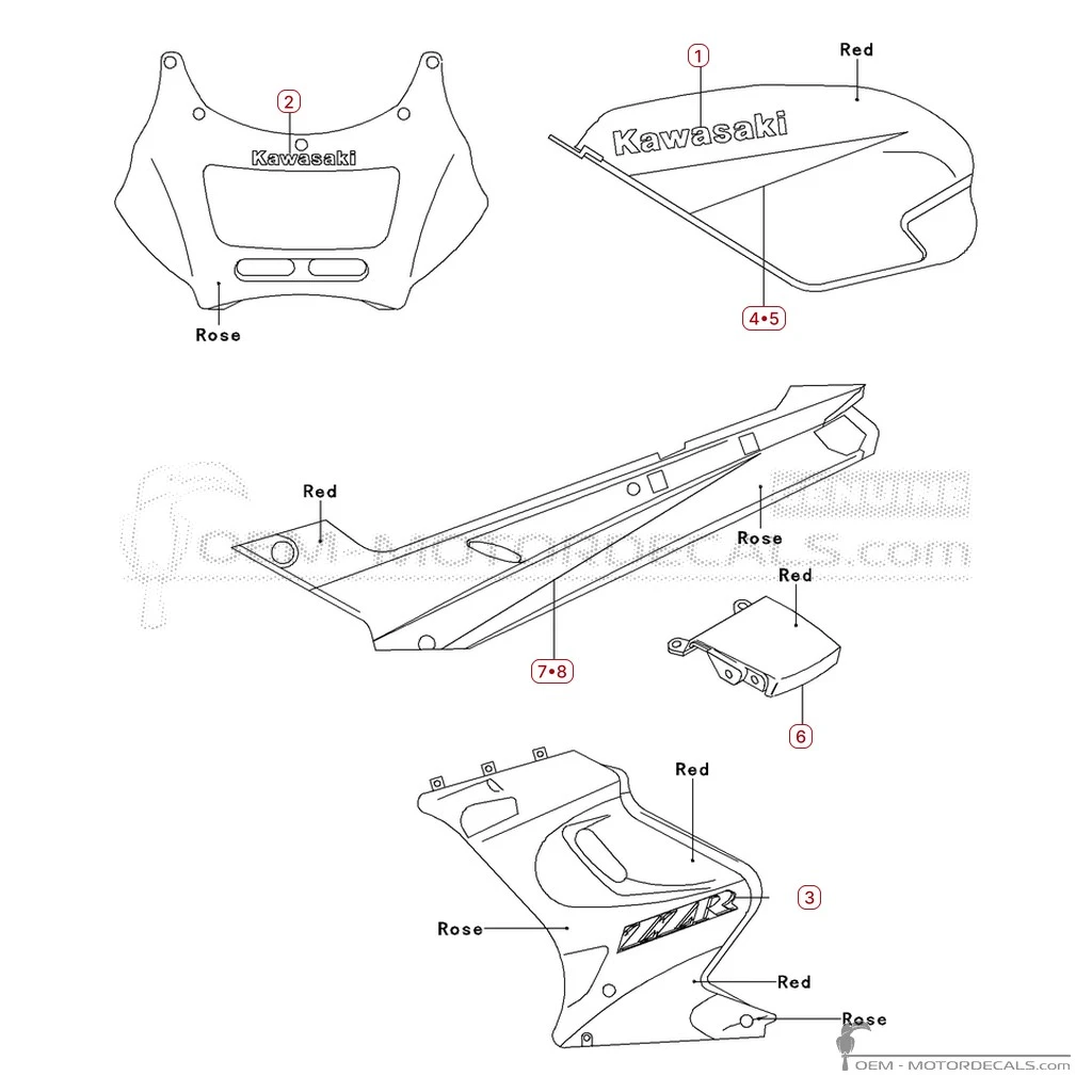 Decals for Kawasaki ZZ-R250 | EX250 1994 • Kawasaki OEM Decals Decals for Kawasaki ZZ-R250 | EX250 1994 • Kawasaki OEM Decals