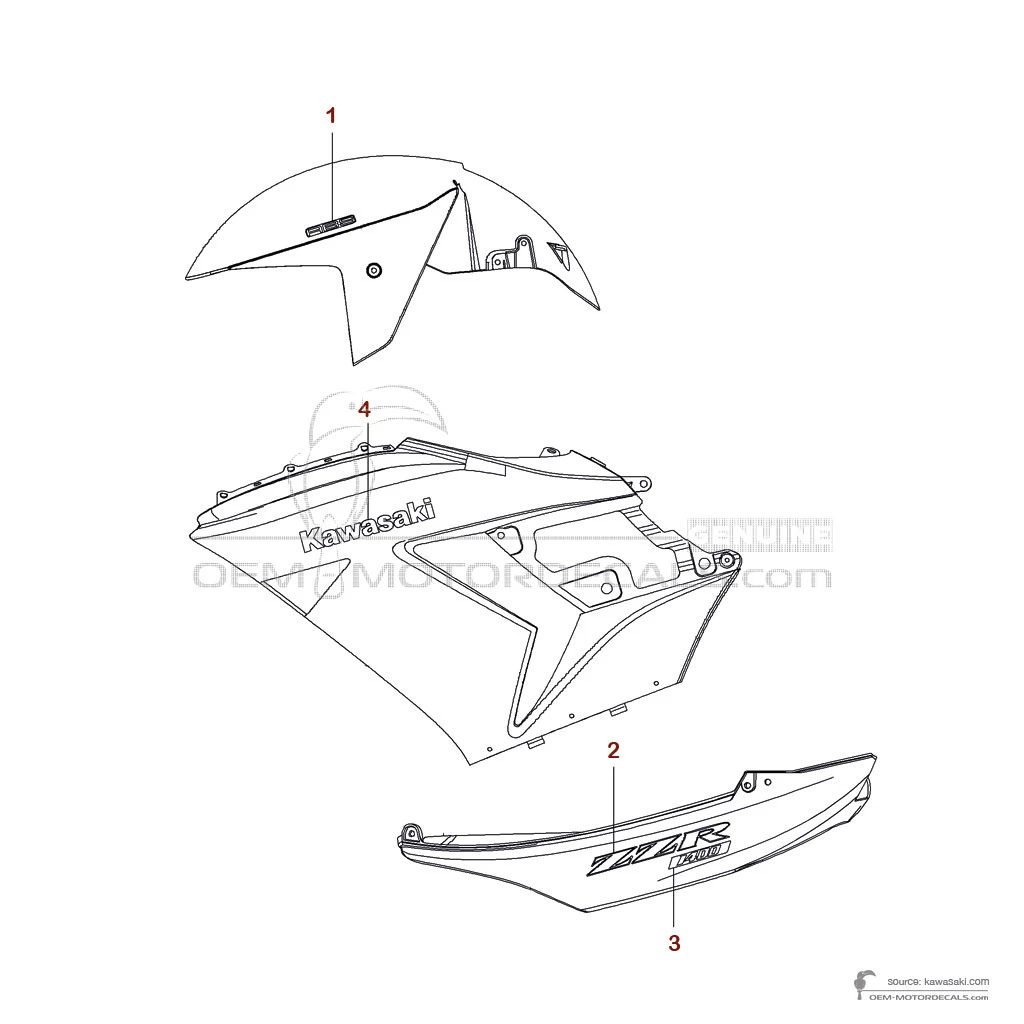 Adesivi per Kawasaki ZZR1400 2008 - Argento • Kawasaki Adesivi OEM