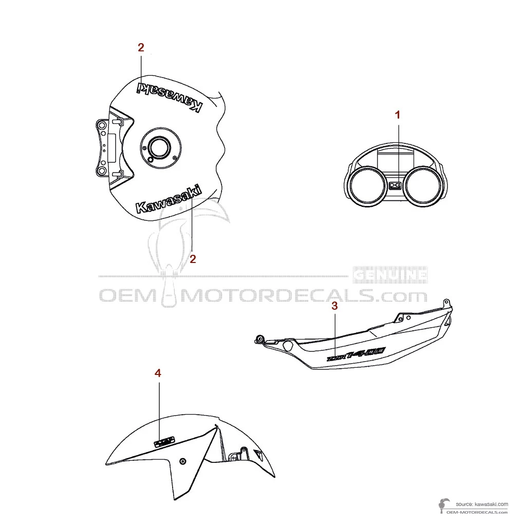 Pegatinas para Kawasaki ZZR1400 2014 - Negro • Kawasaki Pegatinas OEM