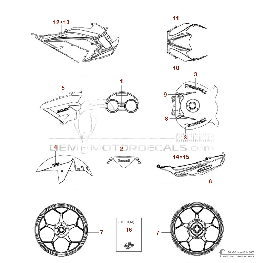 Adesivi per Kawasaki ZZR1400 2019 - Nero • Kawasaki Adesivi OEM