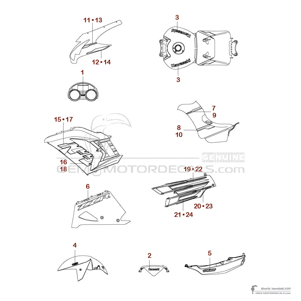 Decals for Kawasaki ZZR1400 2020 - Black • Kawasaki OEM Decals