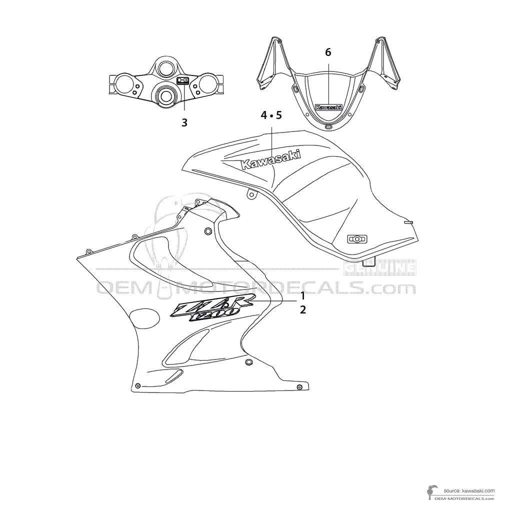 Adesivi per Kawasaki ZZR1200 2005 - Blu • Kawasaki Adesivi OEM