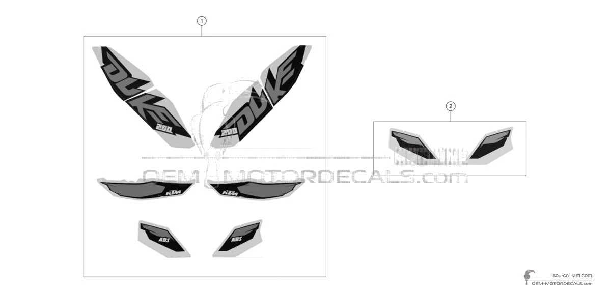 Decals for KTM 200 DUKE 2014 - White • KTM OEM Decals