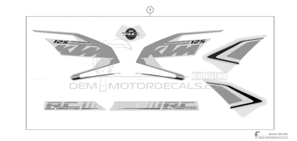 Autocollants pour KTM RC125 2016 - Blanc • KTM Autocollants OEM