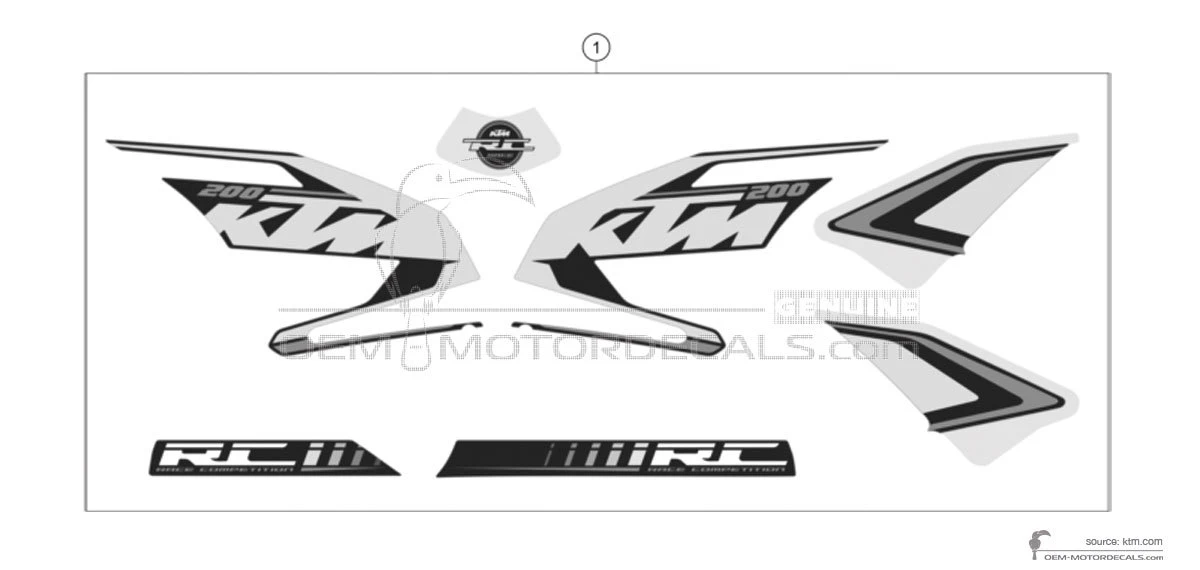 Decals for KTM RC200 2015 - Black • KTM OEM Decals