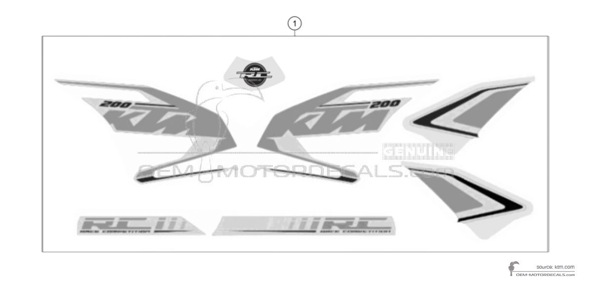 Aufkleber für KTM RC200 2016 - Weiss • KTM OEM-Aufkleber