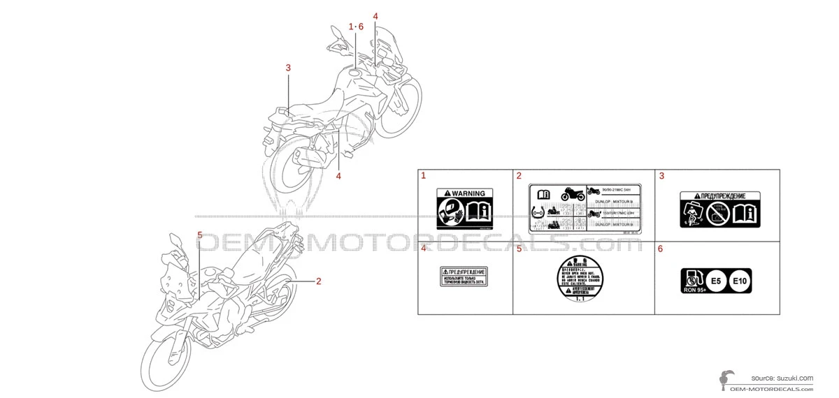 Decals for Suzuki DL800 VSTROM - Caution labels • Suzuki OEM Decals