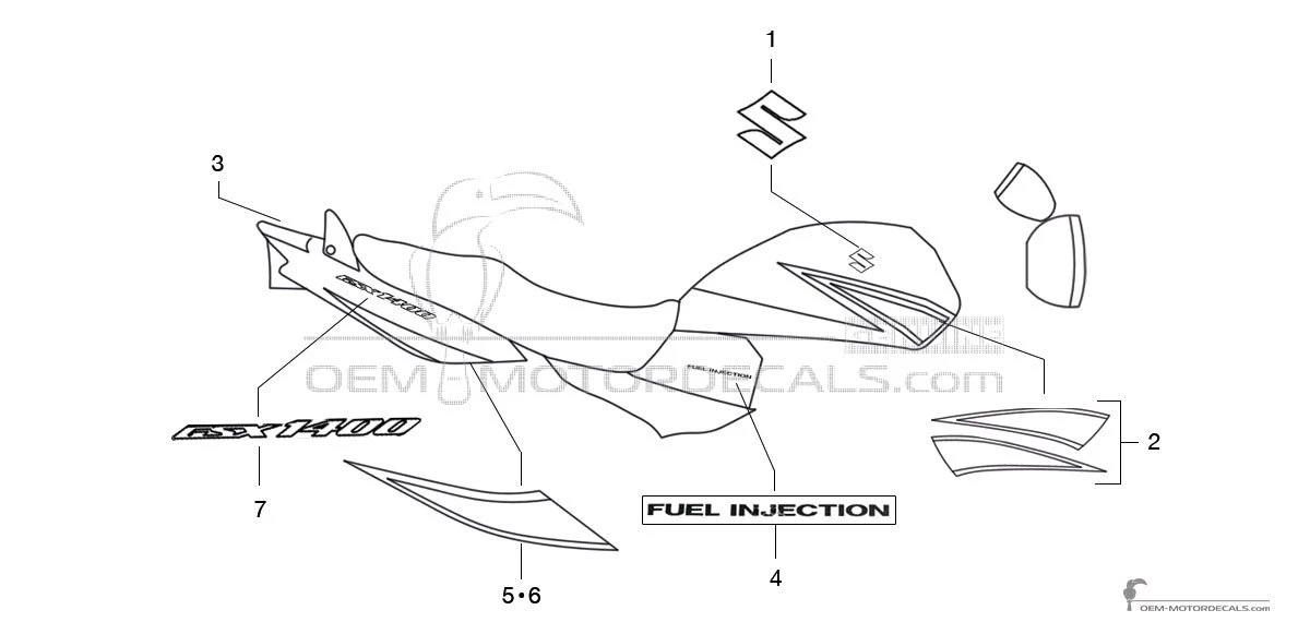 Autocollants pour Suzuki GSX1400 2004 - Noir • Suzuki Autocollants OEM