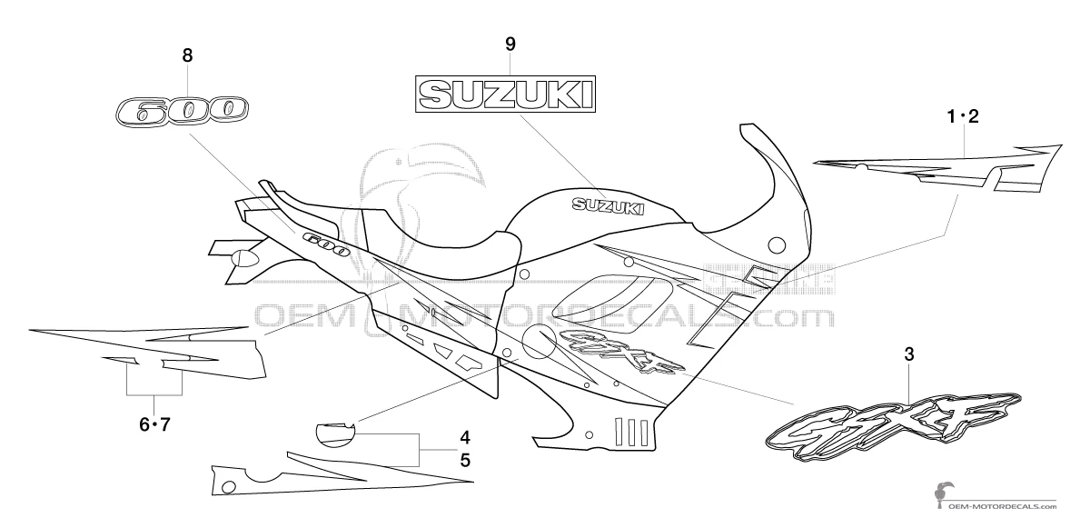 Aufkleber für Suzuki GSX600F 1997 - Blau • Suzuki OEM-Aufkleber