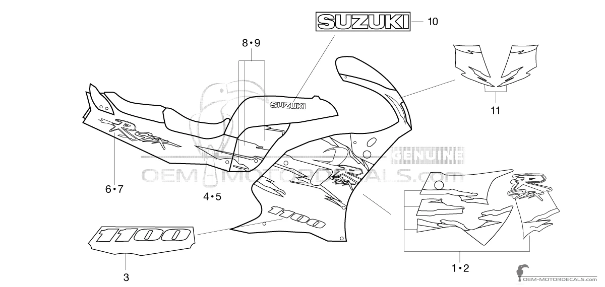Adesivi per Suzuki GSXR1100 1994 - Blu Bianco • Suzuki Adesivi OEM
