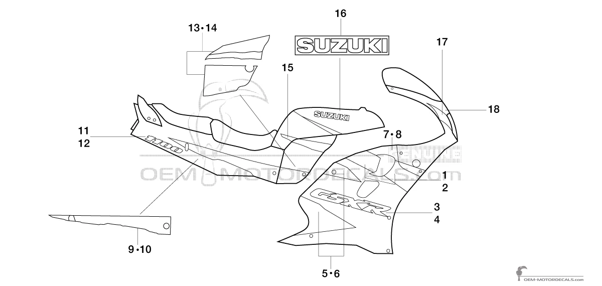Decals for Suzuki GSXR1100 1996 - Blue White • Suzuki OEM Decals