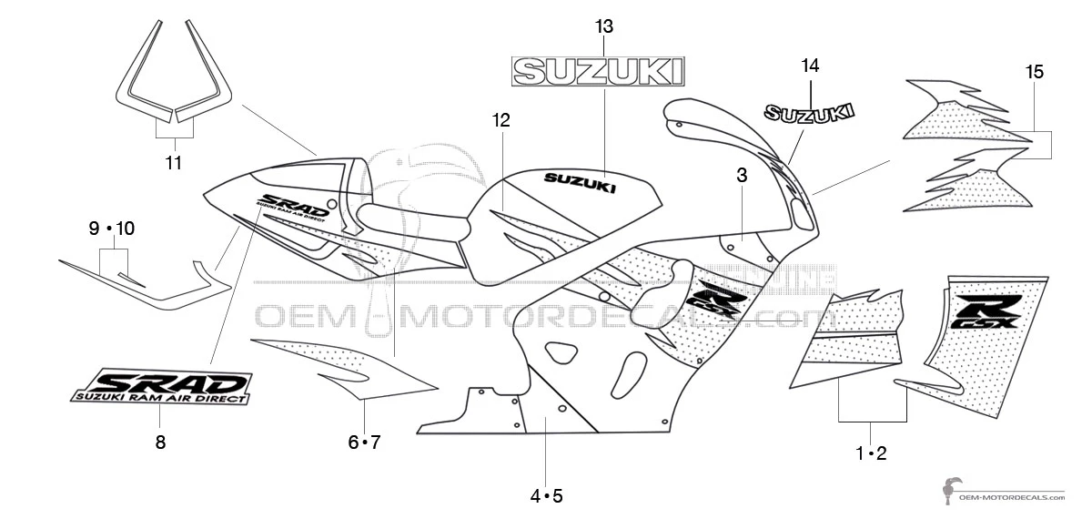 Decals for Suzuki GSXR750 1996 - Yellow • Suzuki OEM Decals