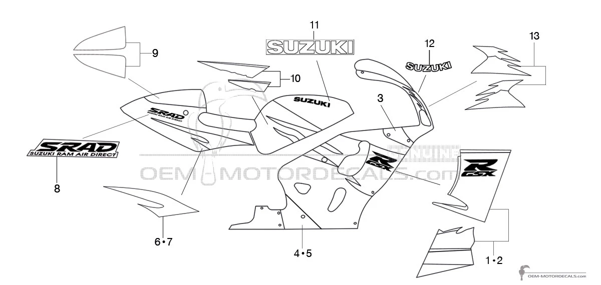 Pegatinas para Suzuki GSXR750 1996 - Violeta • Suzuki Pegatinas OEM