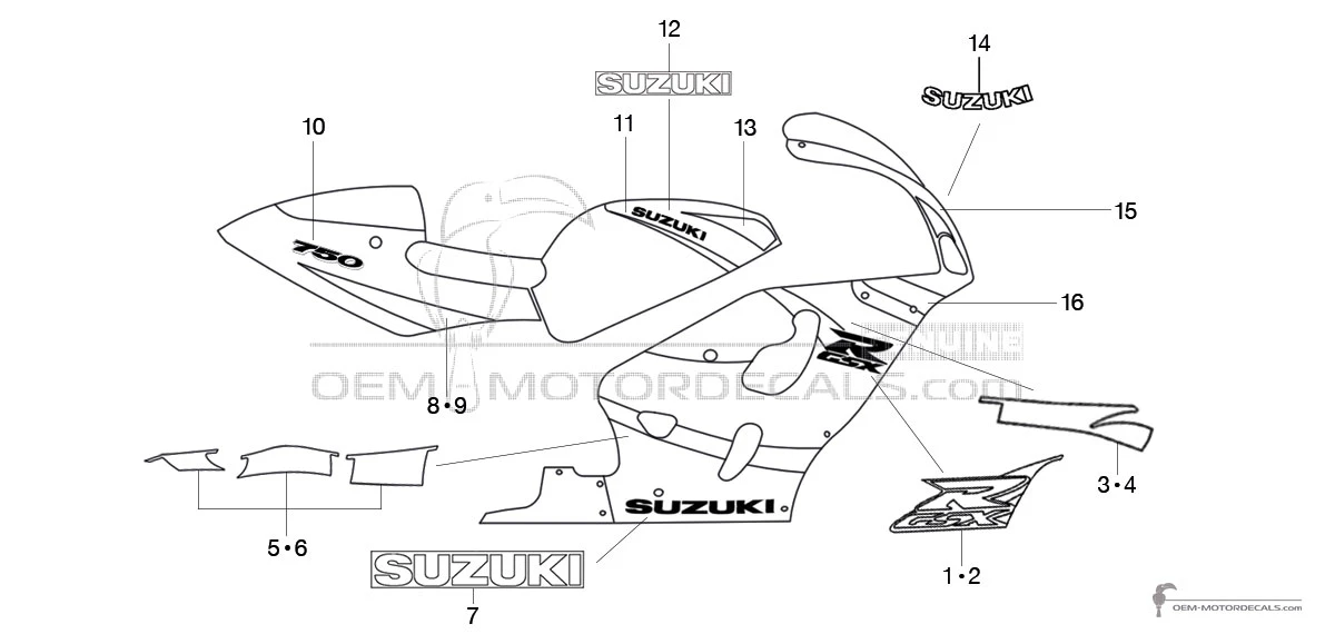 Aufkleber für Suzuki GSXR750 1999 - Rot • Suzuki OEM-Aufkleber