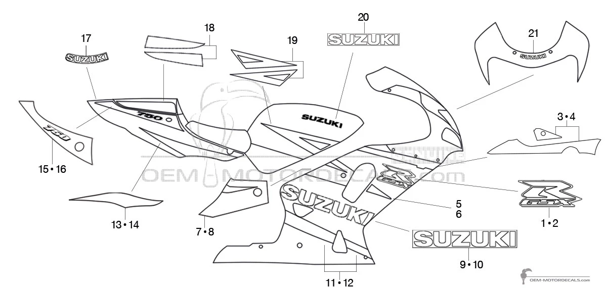 Adesivi per Suzuki GSXR750 2003 - Argento • Suzuki Adesivi OEM