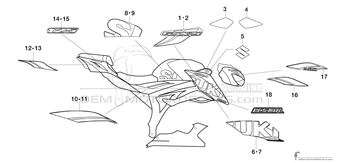 Autocollants pour Suzuki GSXS125 2019 - Bleu • Suzuki Autocollants OEM