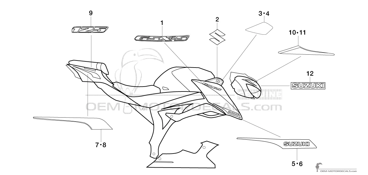Autocollants pour Suzuki GSXS125 2020 - Gris • Suzuki Autocollants OEM