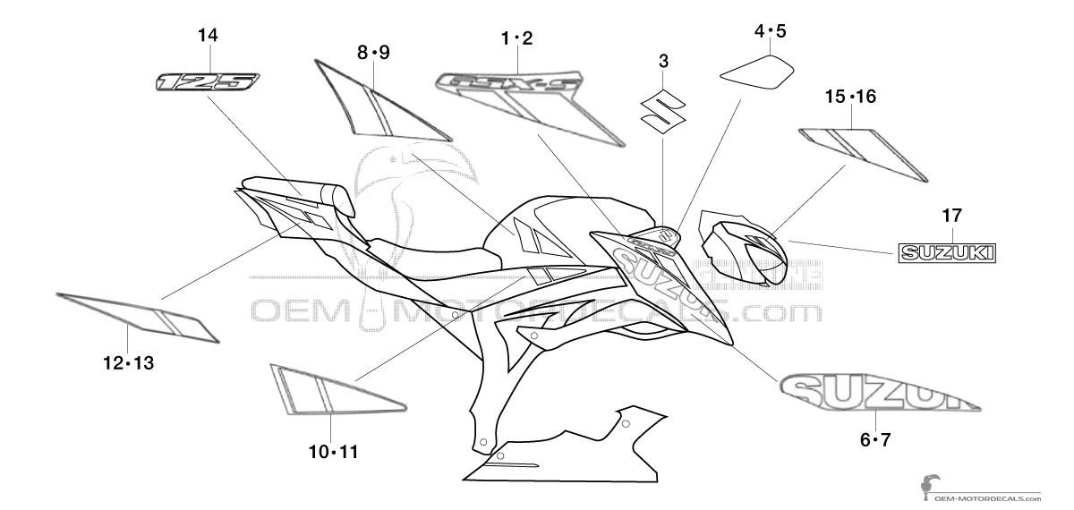 Stickers voor Suzuki GSXS125 2020 - Wit • Suzuki OEM Stickers