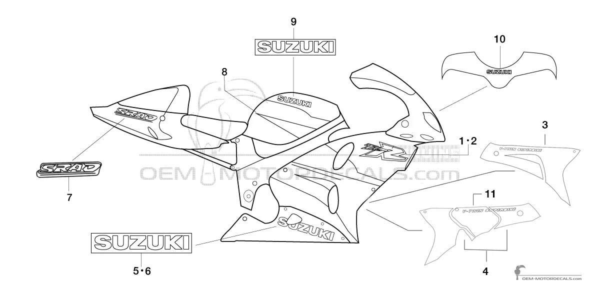 Autocollants pour Suzuki TL1000R 1998 - Bleu Blanc • Suzuki Autocollants OEM