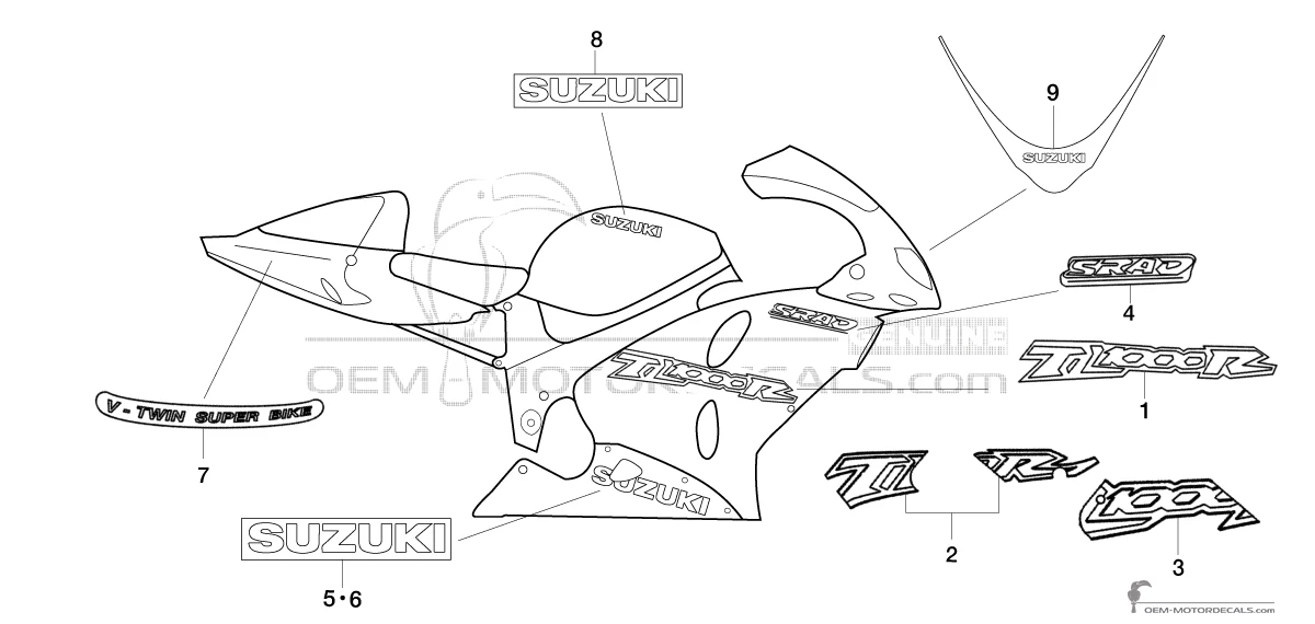 Adesivi per Suzuki TL1000R 1998 - Rosso • Suzuki Adesivi OEM