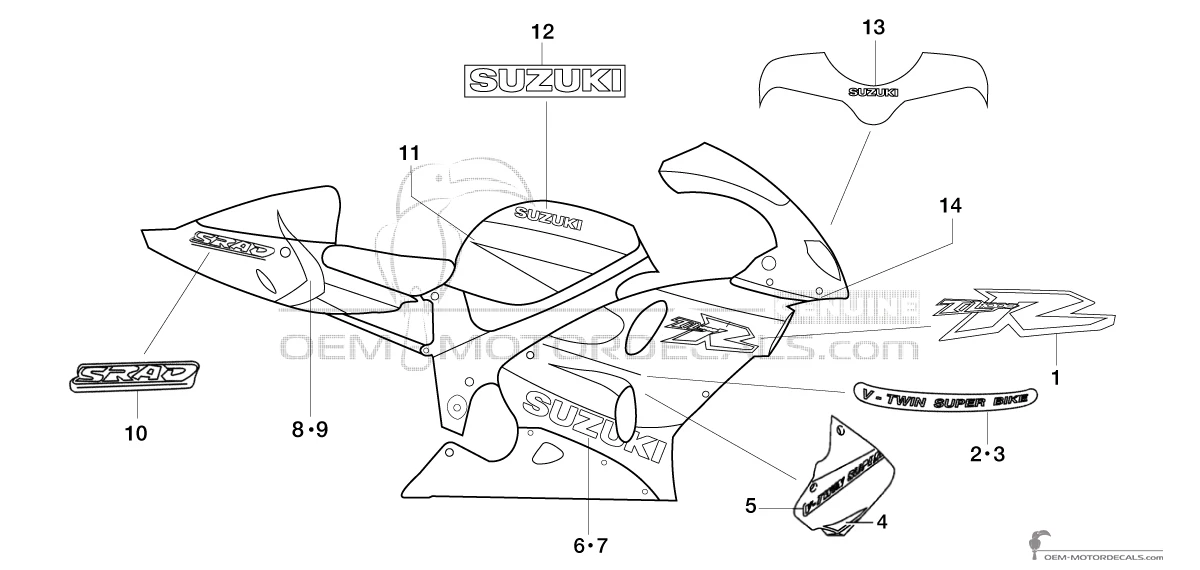 Pegatinas para Suzuki TL1000R 1999 - Azul Blanco • Suzuki Pegatinas OEM