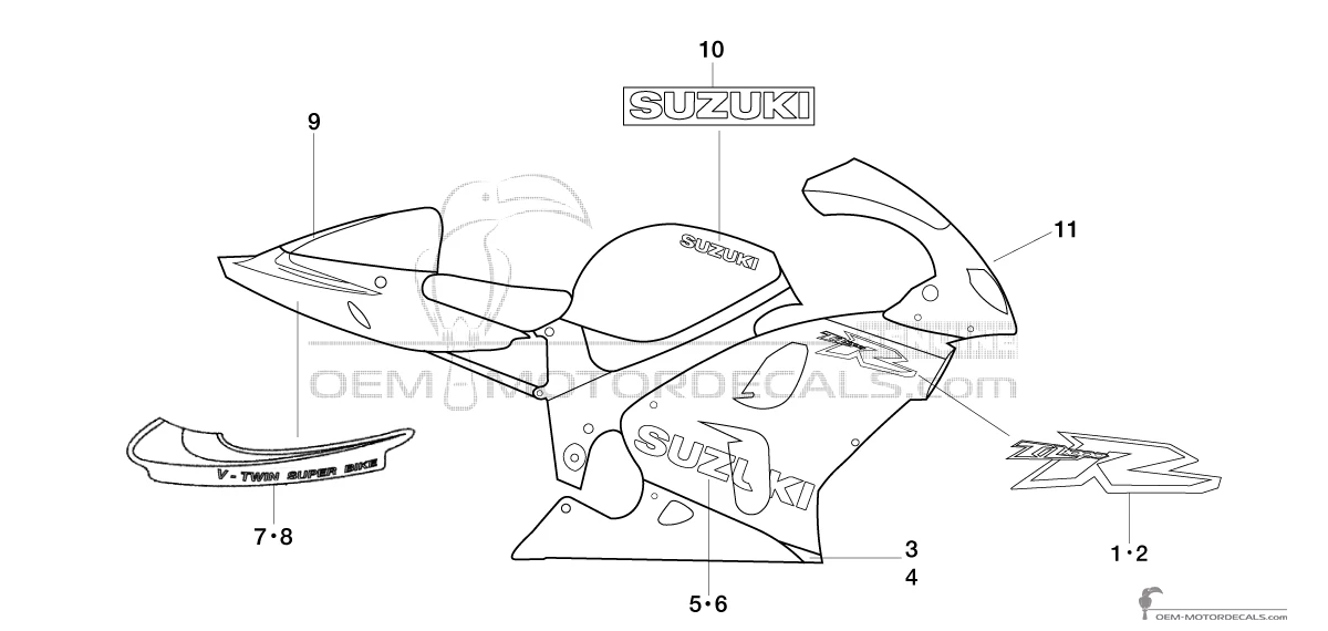 Decals for Suzuki TL1000R 2001 - Yellow • Suzuki OEM Decals