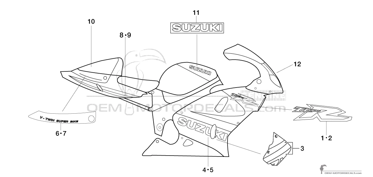Autocollants pour Suzuki TL1000R 2001 - Bleu Blanc • Suzuki Autocollants OEM