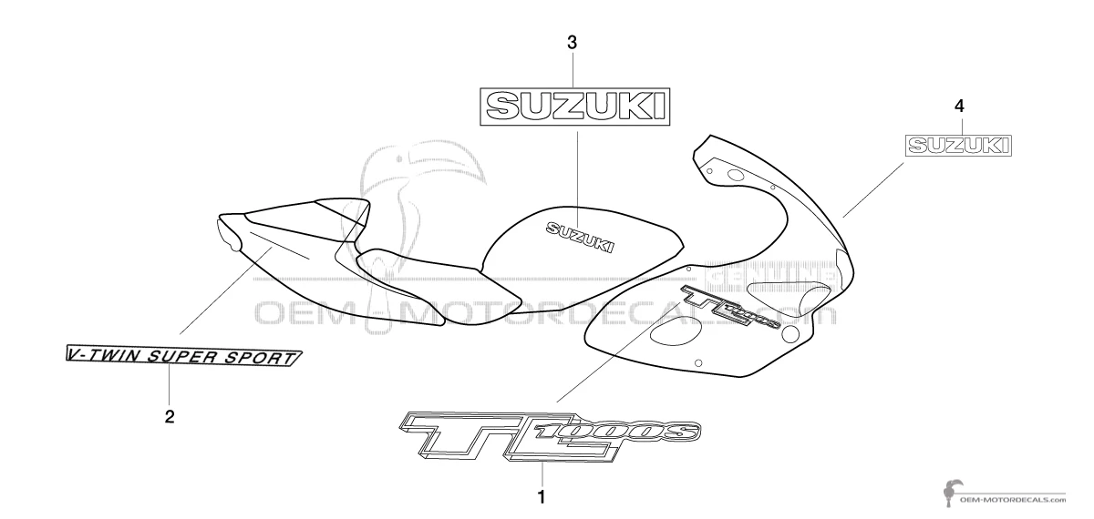 Autocollants pour Suzuki TL1000S 1999 - Argent • Suzuki Autocollants OEM