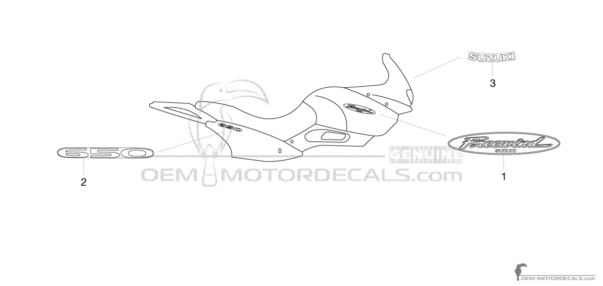 Decals for Suzuki XF650 FREEWIND 1998 - Silver • Suzuki OEM Decals