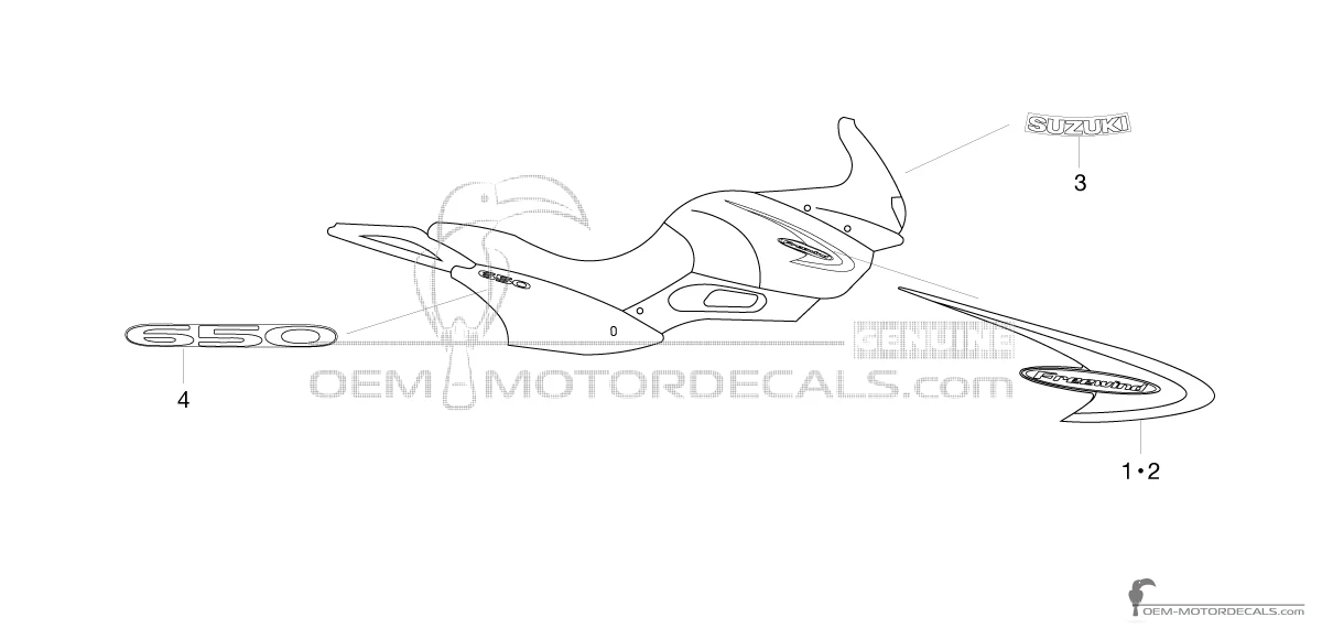 Decals for Suzuki XF650 FREEWIND 2000 - Red • Suzuki OEM Decals