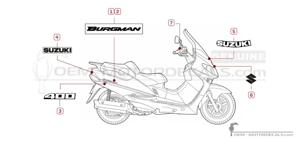 Pegatinas para Suzuki AN400 BURGMAN 1999 • Suzuki Pegatinas OEM