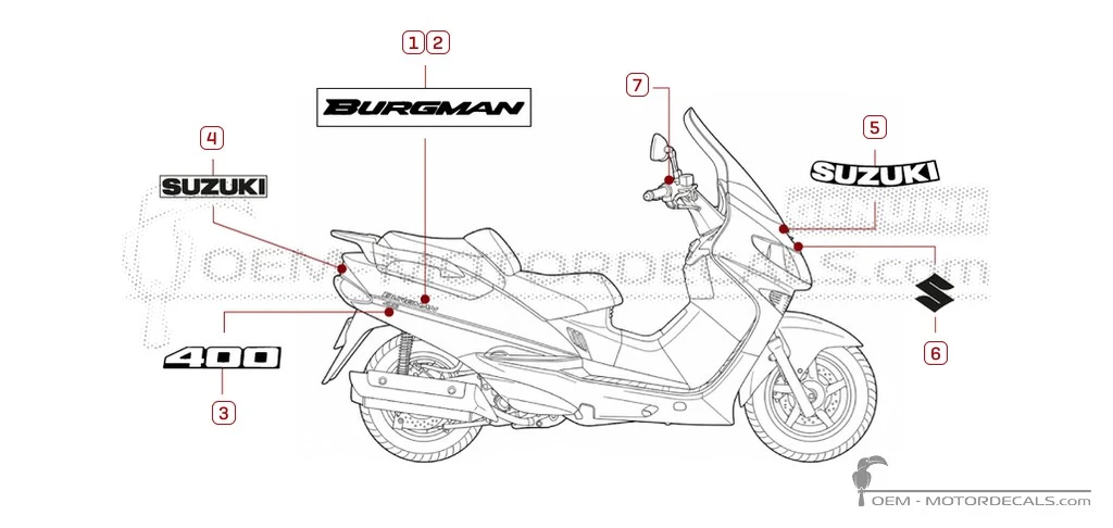 Aufkleber für Suzuki AN400 BURGMAN 2000 • Suzuki OEM-Aufkleber