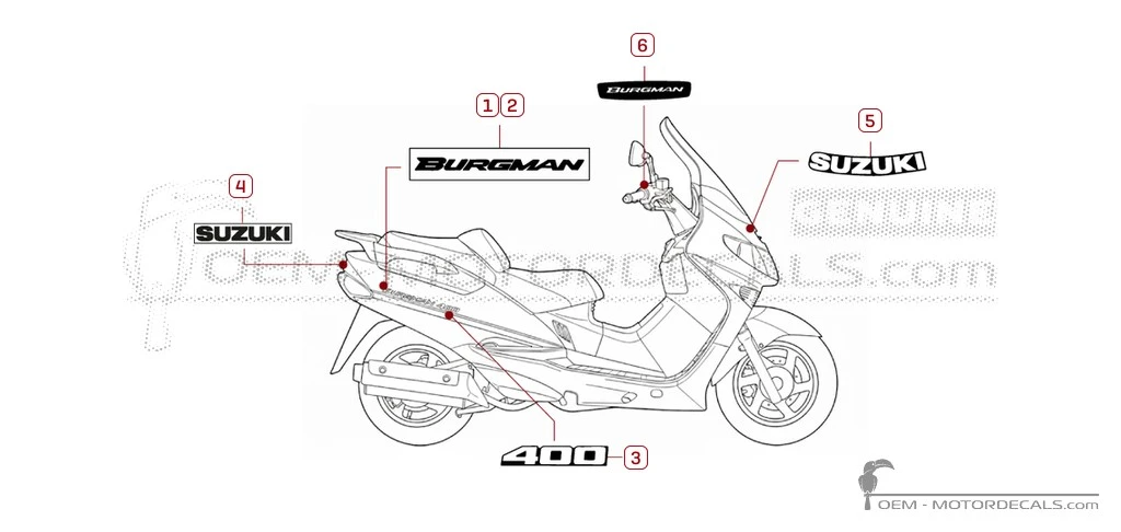 Decals for Suzuki AN400 BURGMAN 2002 • Suzuki OEM Decals