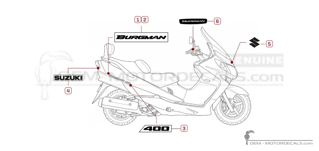 Autocollants pour Suzuki AN400 BURGMAN 2003 • Suzuki Autocollants OEM