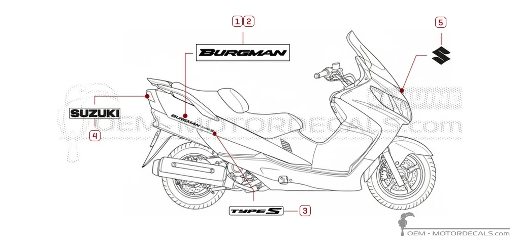 Pegatinas para Suzuki AN400 BURGMAN Type S 2005 • Suzuki Pegatinas OEM
