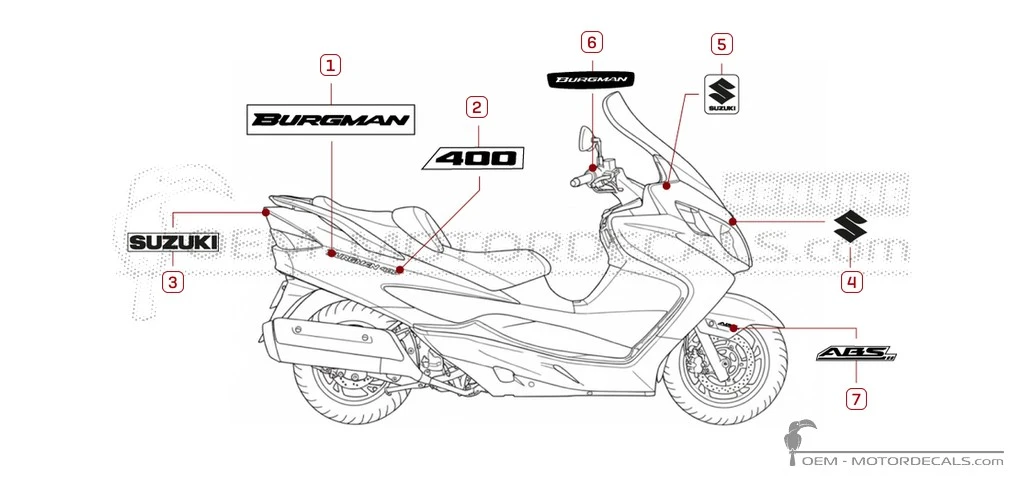Aufkleber für Suzuki AN400 BURGMAN 2010 • Suzuki OEM-Aufkleber