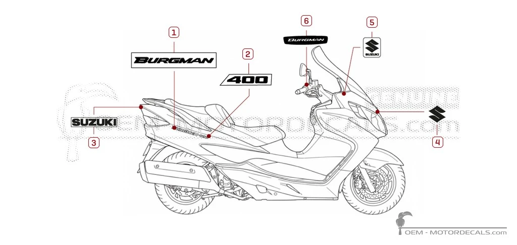 Stickers voor Suzuki AN400 BURGMAN 2011 • Suzuki OEM Stickers