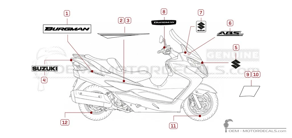 Naklejki do Suzuki AN400 BURGMAN 2012 • Suzuki Naklejki OEM