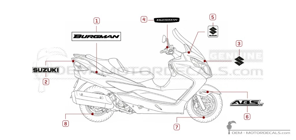 Autocollants pour Suzuki AN400 BURGMAN 2016 • Suzuki Autocollants OEM