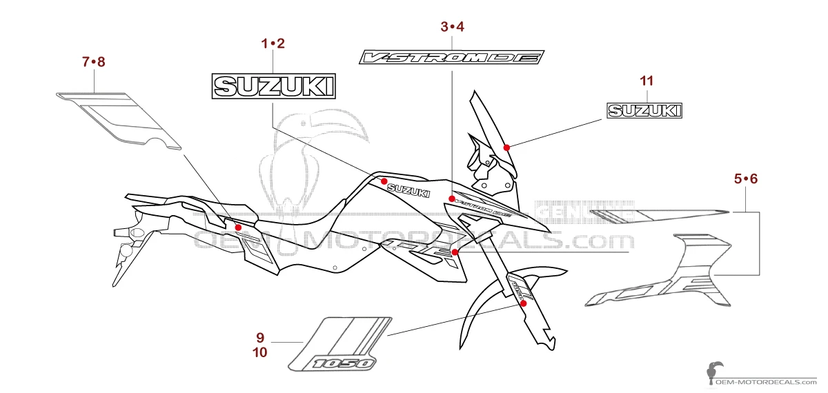Adesivi per Suzuki DL1050DE VSTROM 2025 - Nero • Suzuki Adesivi OEM