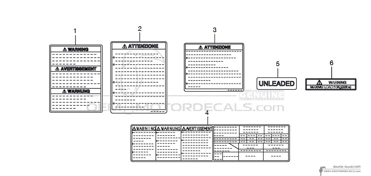 Decals for Suzuki DL650 VSTROM - Caution labels • Suzuki OEM Decals